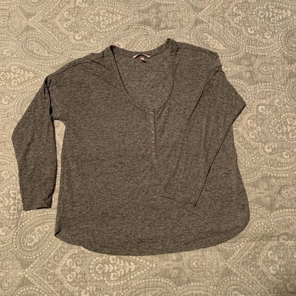 Victorias Secret Long Sleeve Gray Half Button Down